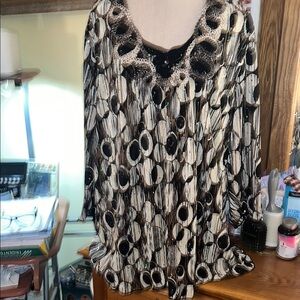ESSENTIALS- Plus Size Elegant Black, Tan and Cream colored Patterned Women's Top